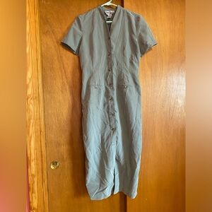 Vintage Button-Front Utility Dress in Dusty Green